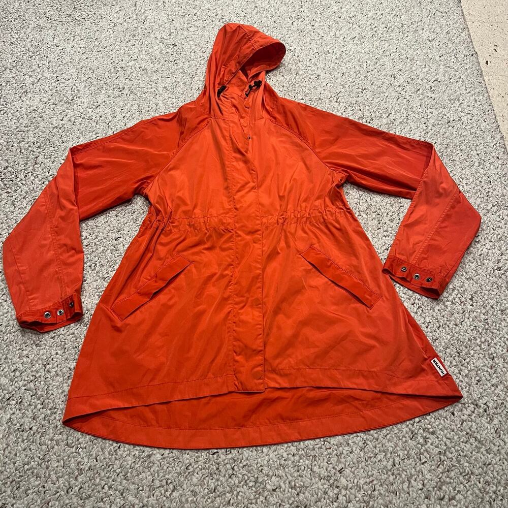 Hunter Hooded Rain Jacket S Orange Cinch Waist Outdoor Casual Gorpcore